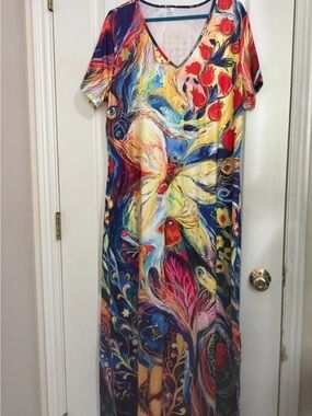 Multicolor Floral & Abstract Maxi Dress - V-Neck, Women's